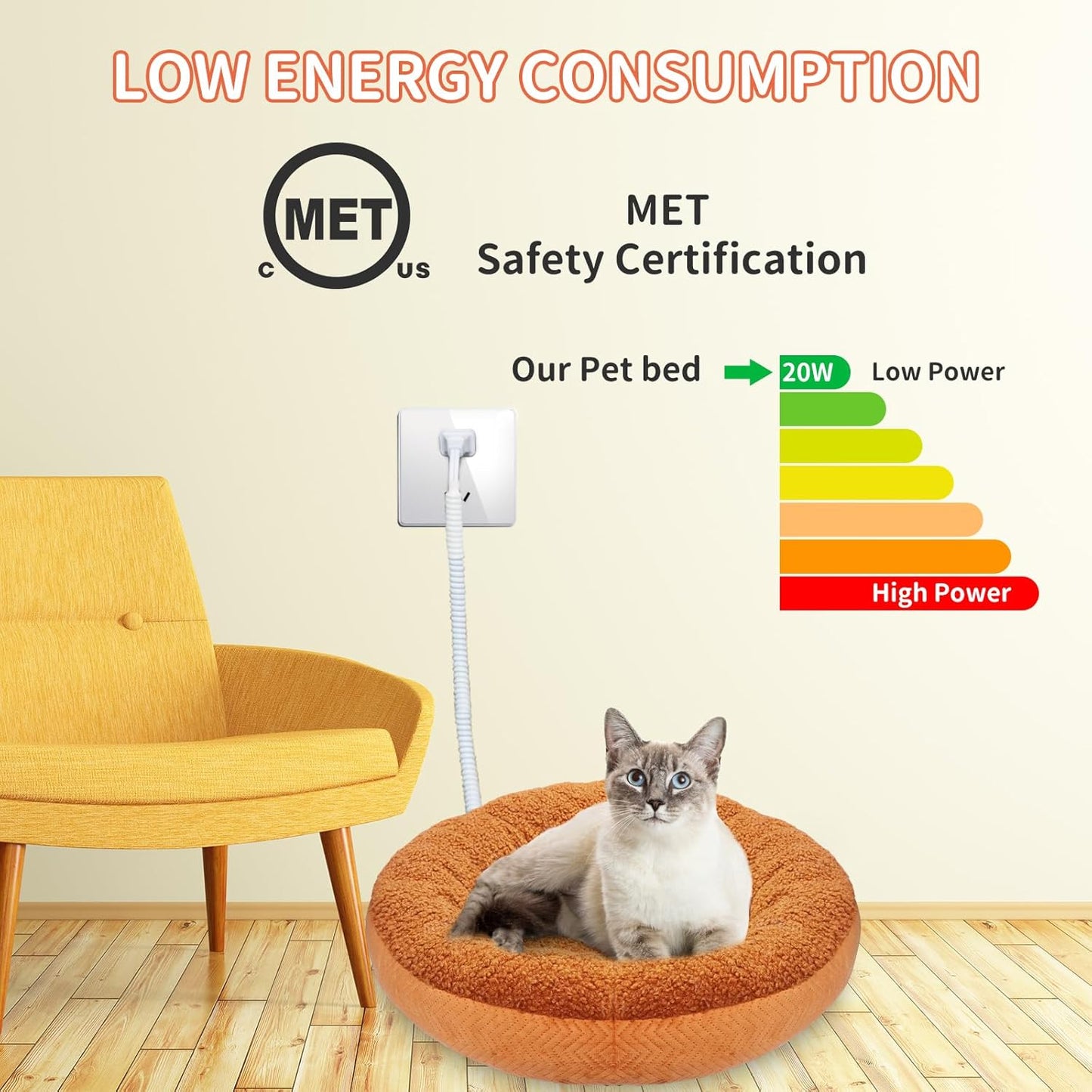Ultra-Soft Heated Cat Bed – Cozy Round Warming Bed for Indoor Cats, Machine Washable & Thermostatic Heating