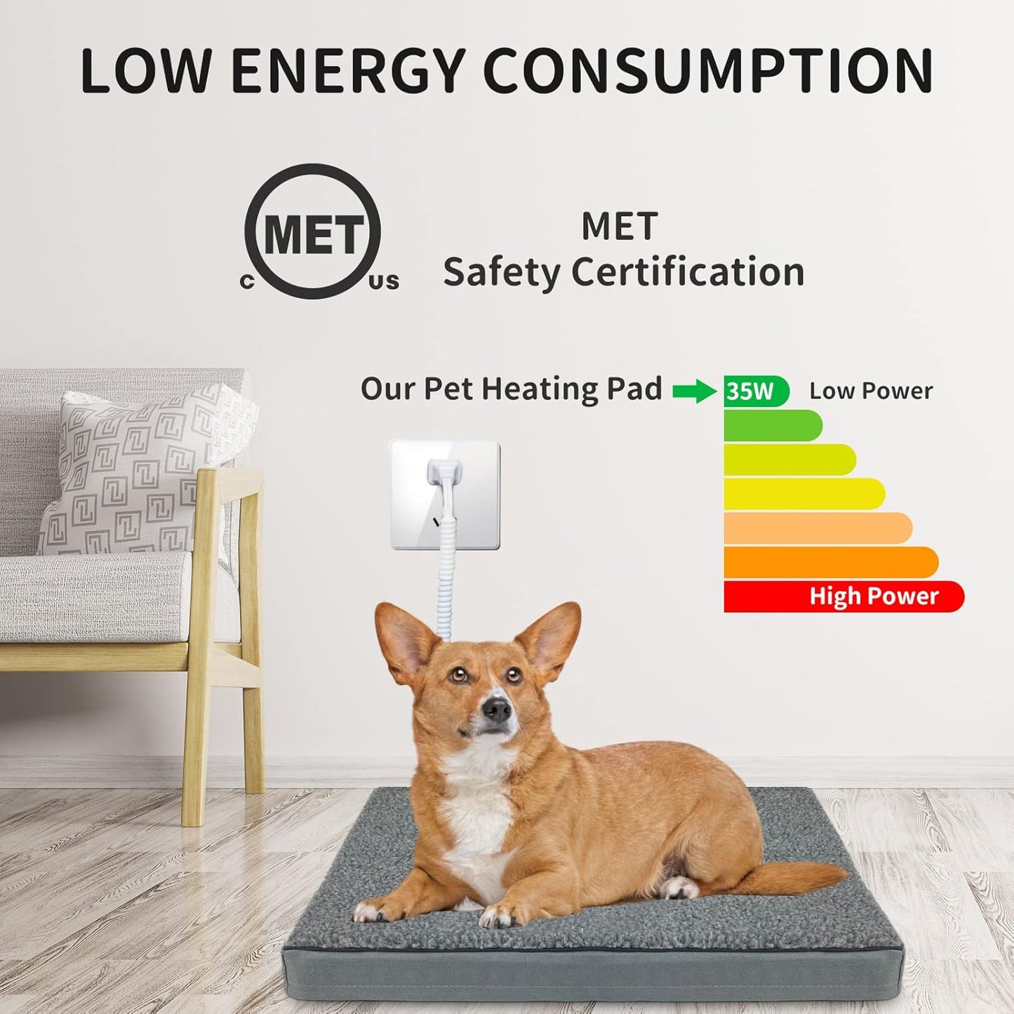 Orthopedic Heated Pet Bed – Indoor/Outdoor Warming Bed for Cats & Small Dogs, Auto Temperature Control with Washable Cover
