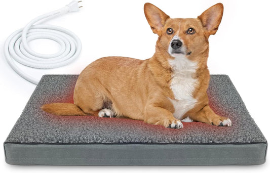 Orthopedic Heated Pet Bed – Indoor/Outdoor Warming Bed for Cats &amp; Small Dogs, Auto Temperature Control with Washable Cover