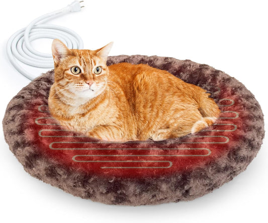 Heated Cat Bed – 19-Inch Round Warming Bed for Indoor Cats, Super Soft, Machine Washable with Auto Temperature Control