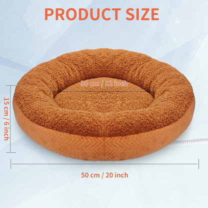 Ultra-Soft Heated Cat Bed – Cozy Round Warming Bed for Indoor Cats, Machine Washable &amp; Thermostatic Heating