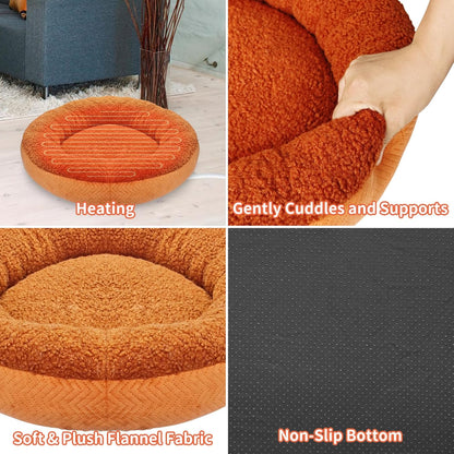 Ultra-Soft Heated Cat Bed – Cozy Round Warming Bed for Indoor Cats, Machine Washable &amp; Thermostatic Heating