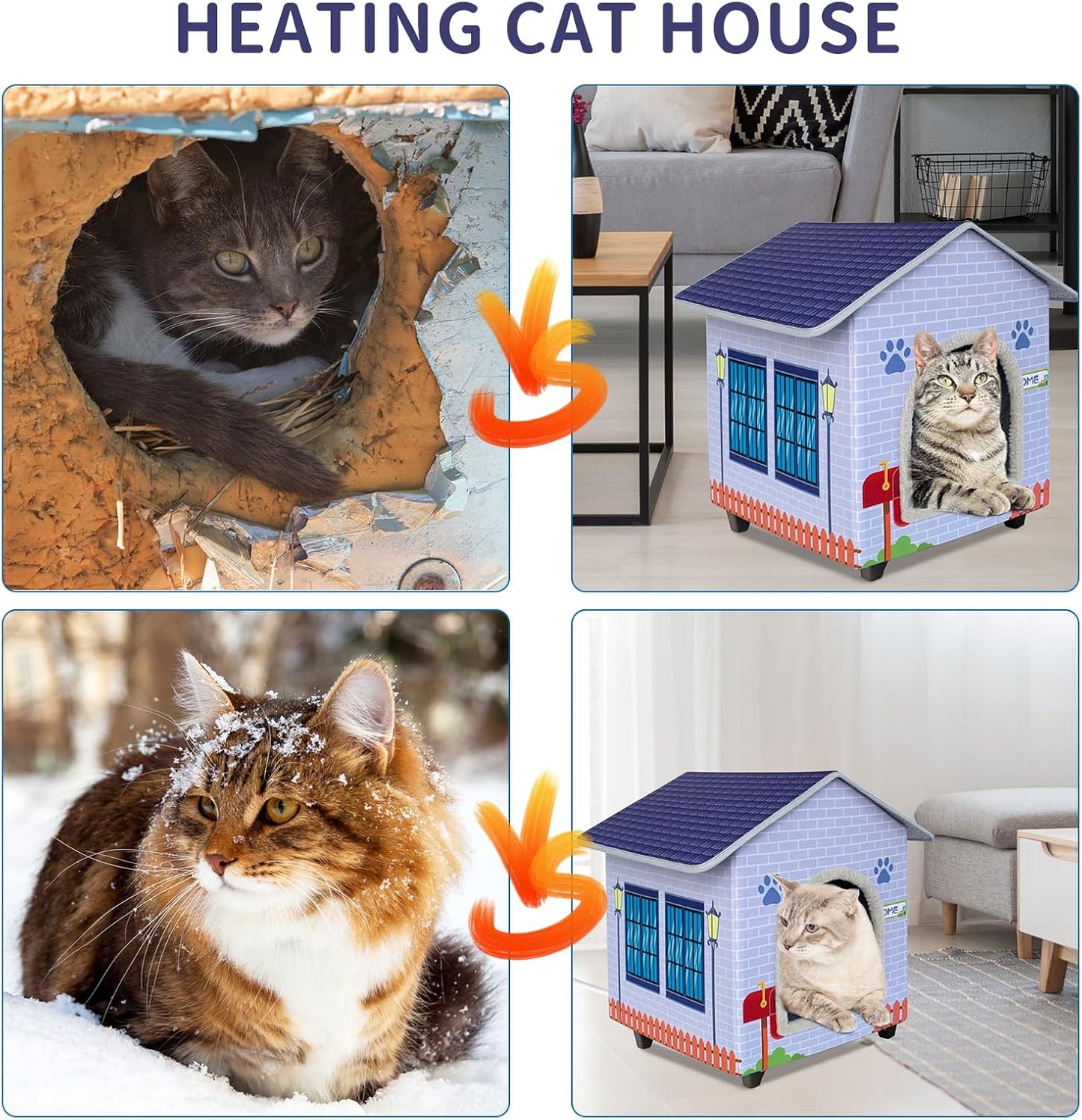 Heated Cat House with Elevated Heated Bed, Indoor/Outdoor Comfort for Feral Cats, Effortless Assembly